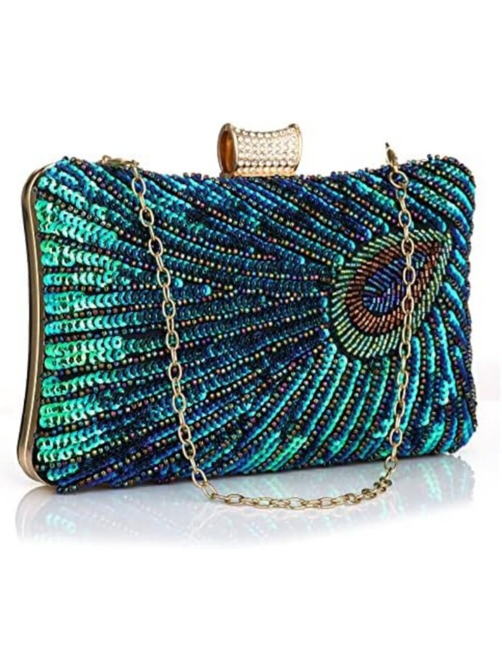 Beaded Sequin Peacock Evening Clutch Handbag for Women - Party Purse